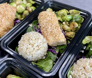 Breaded Cod with Brussels Sprouts & Brown Rice