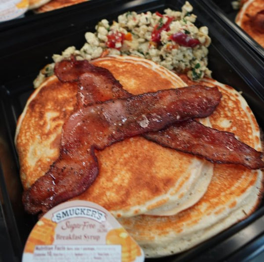 Protein Pancakes w/ Candied Bacon